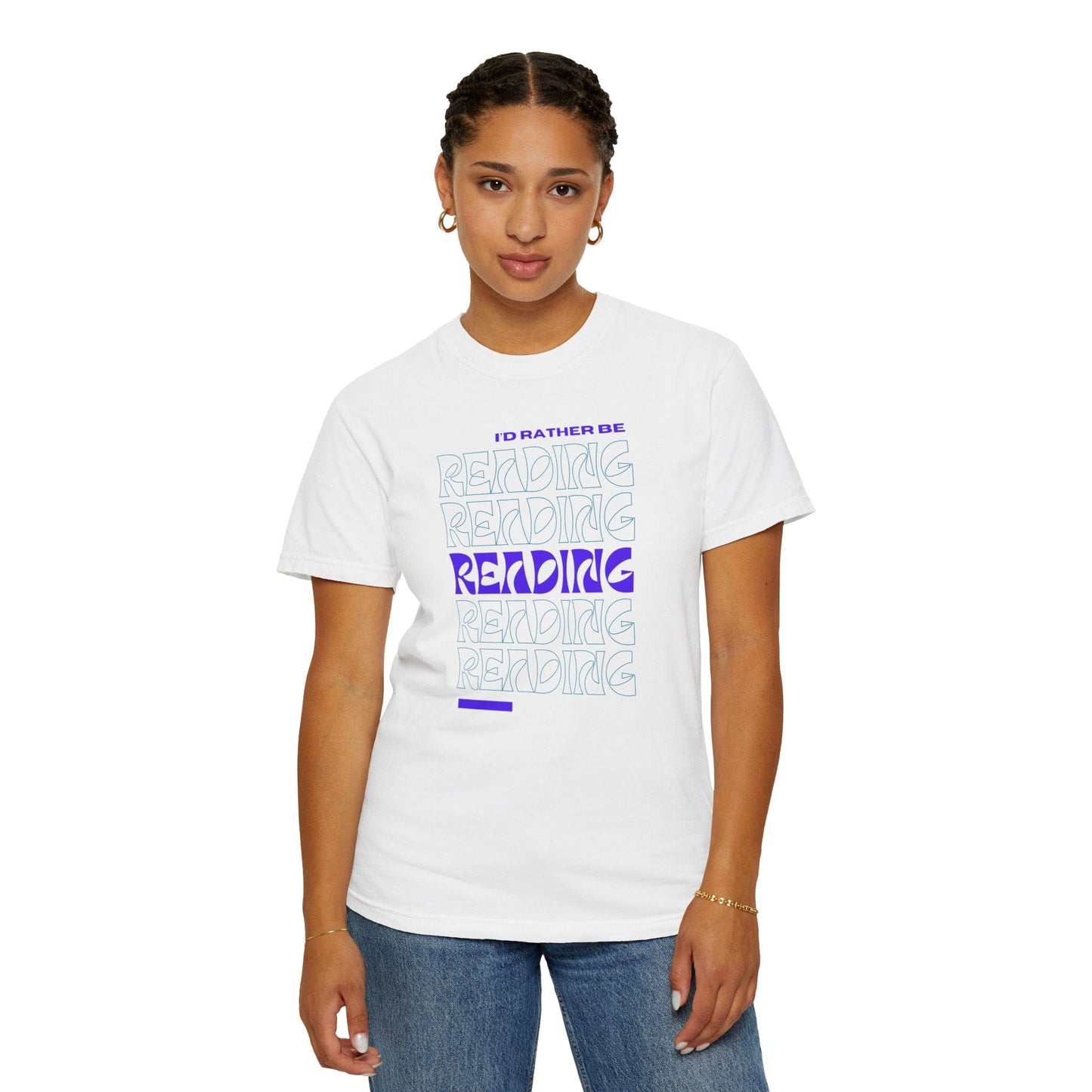 I'd Rather Be Reading (Blue Text) - Premium T-Shirt