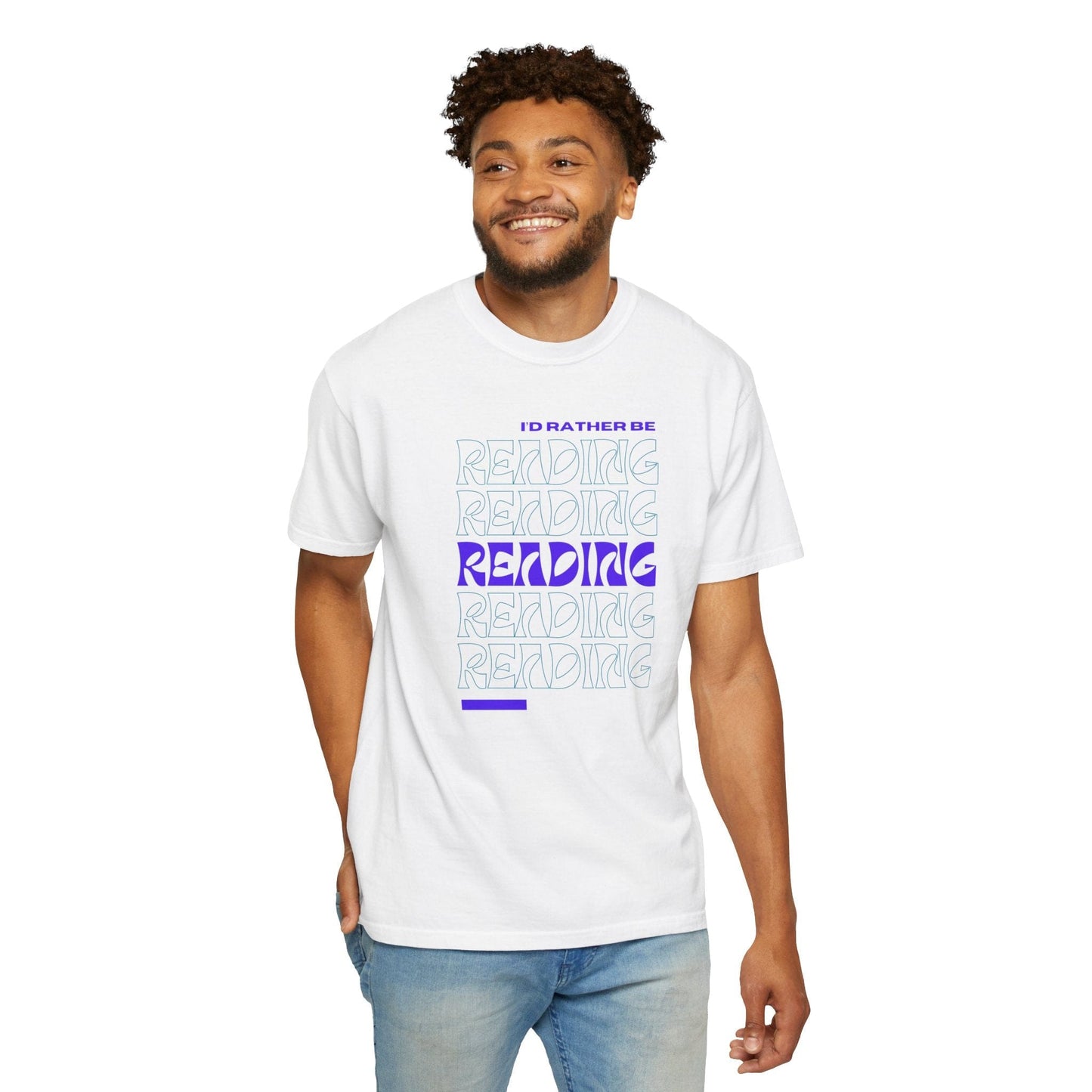 I'd Rather Be Reading (Blue Text) - Premium T-Shirt